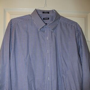IZOD, Blue and White Check Long Sleeve Button Down. Large or 17 1/2 34/35, slim